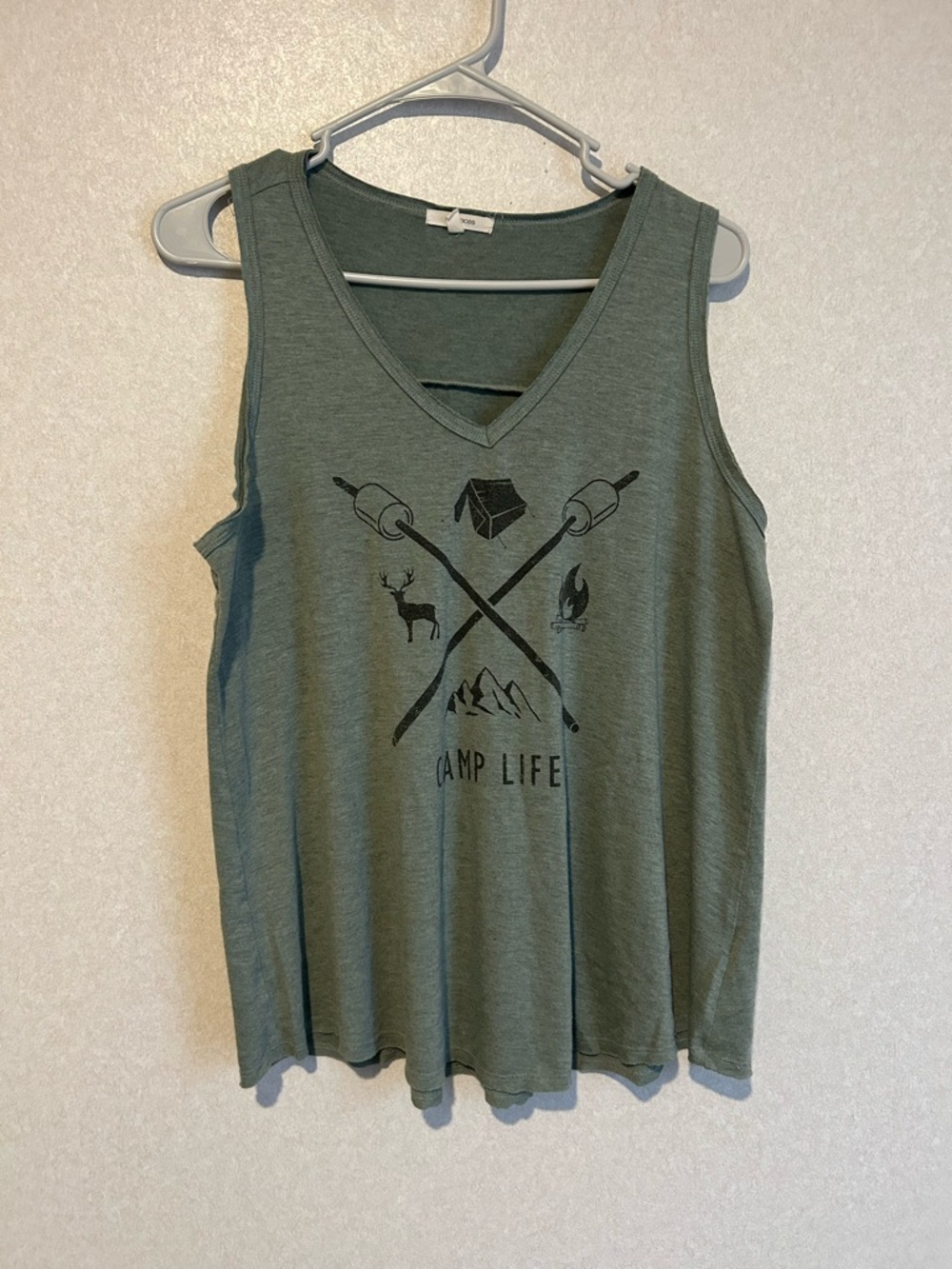Women’s Hunter Green Camp Tank Top With Bow Cross Design, Size Large